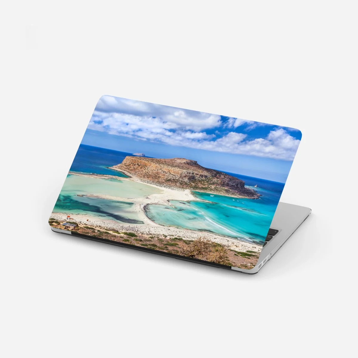 Laptop-Aufkleber türkise lagune mit insel und sandstrand – Wallnifity®