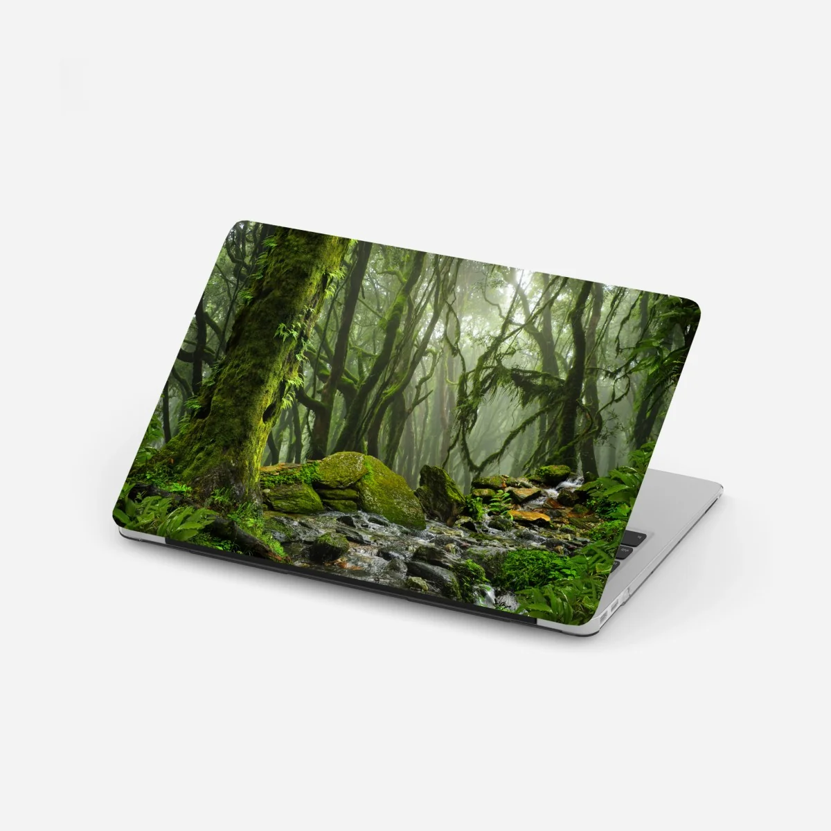 Laptop-Aufkleber moosiger wald mit bach im nebel – Wallnifity® Laptop-Aufkleber moosiger wald mit bach im nebel – Wallnifity®