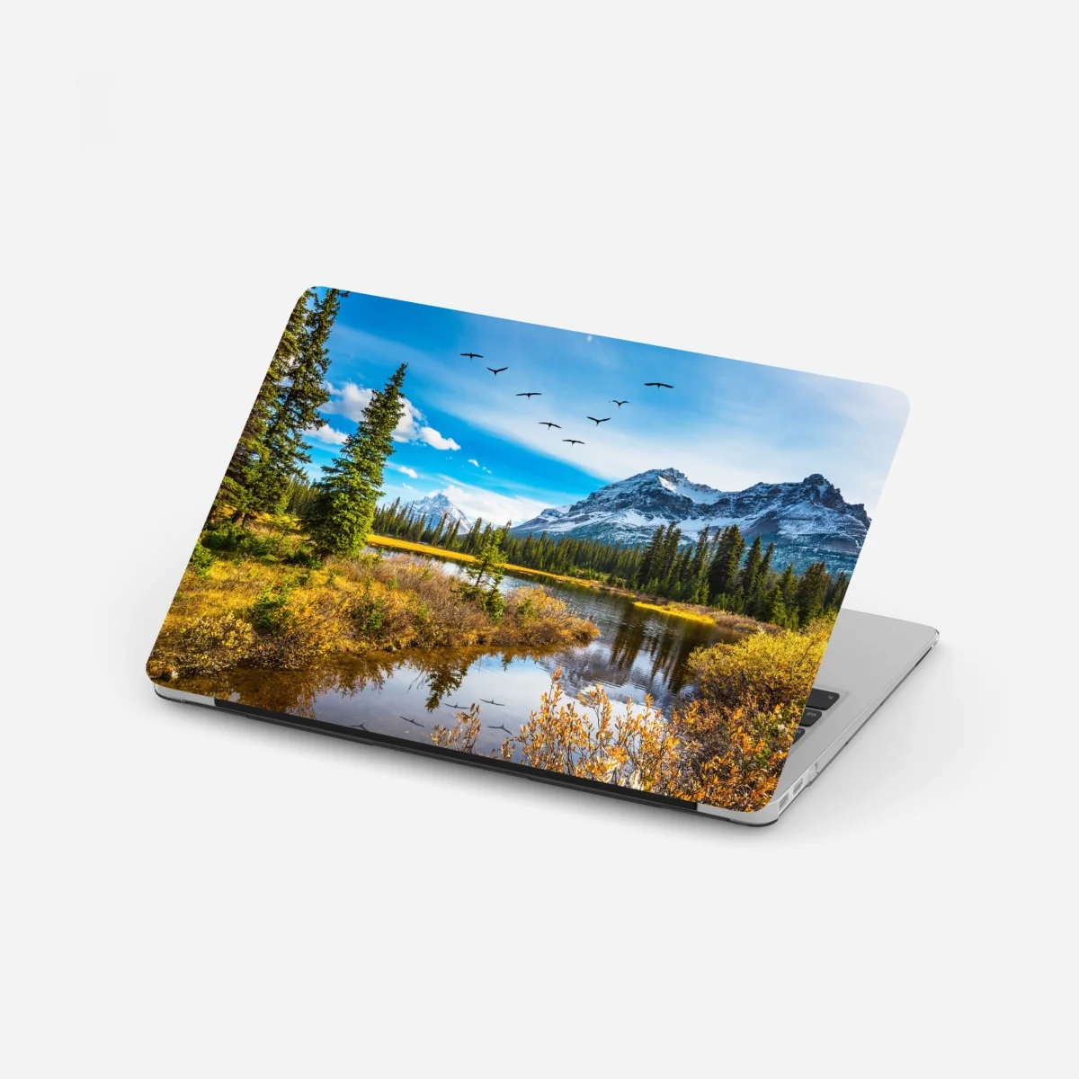 Laptop-Aufkleber herbstlicher bergsee mit vögeln – Wallnifity® Laptop-Aufkleber herbstlicher bergsee mit vögeln – Wallnifity®