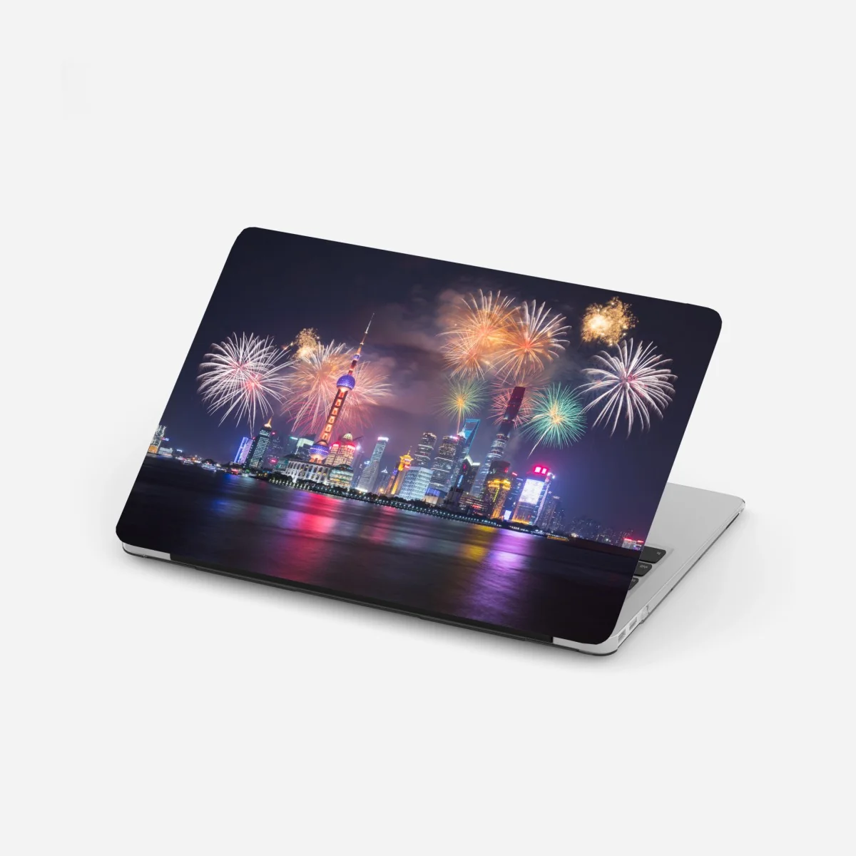 Laptop-Aufkleber Shanghai skyline mit feuerwerk über dem Huangpu – Wallnifity®