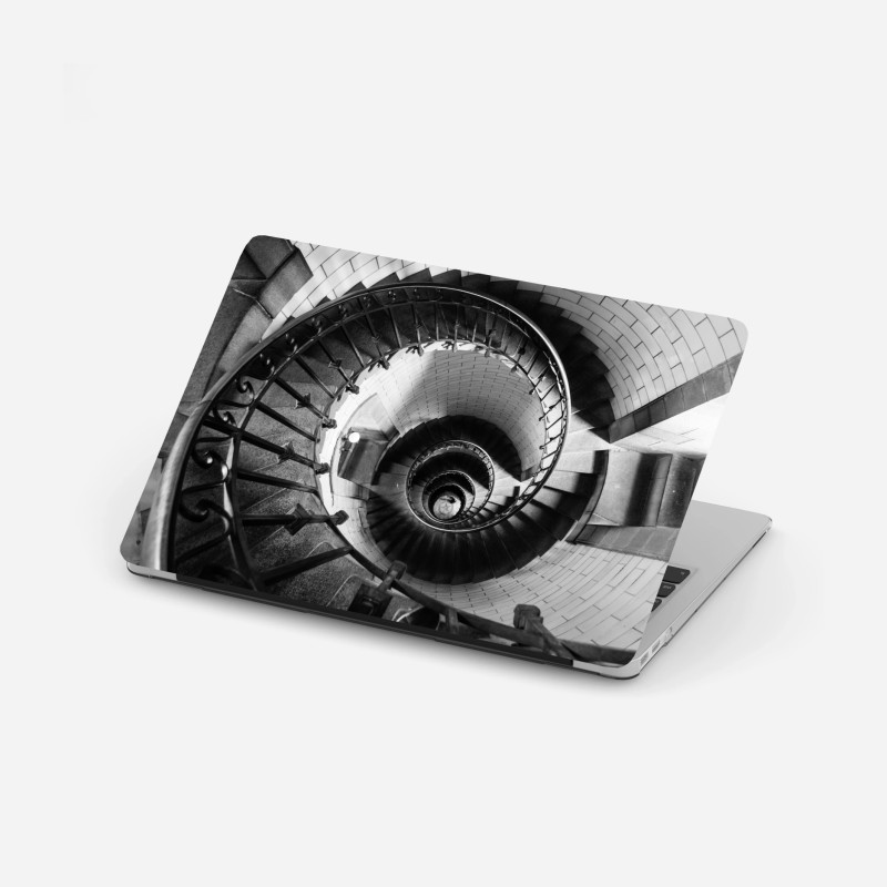 Laptop-Aufkleber spiraltreppe in monochromer perspektive