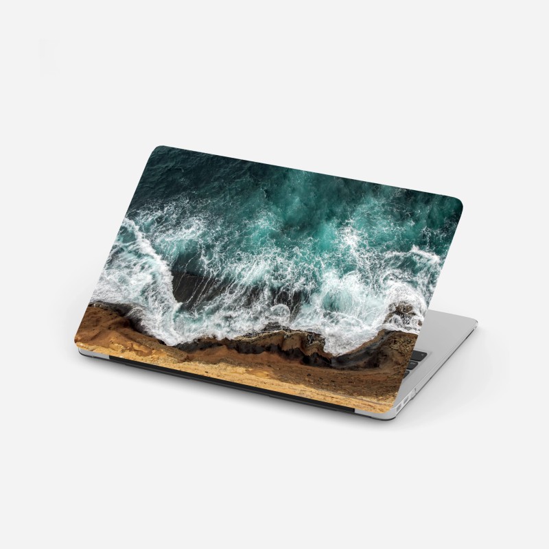 Laptop-Aufkleber türkise küste aus der vogelperspektive mit brandenden wellen