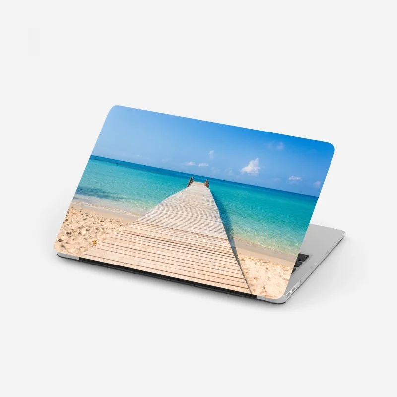 Laptop-Aufkleber goldene magnolie auf türkisfarbenem hintergrund – Wallnifity®