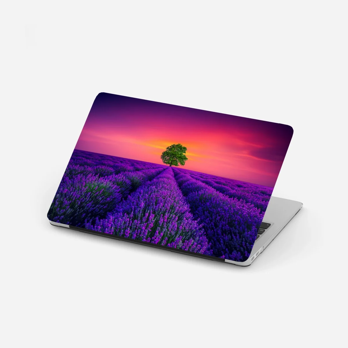 Laptop-Aufkleber lavendelfeld bei sonnenuntergang mit einsamem baum – Wallnifity® Laptop-Aufkleber lavendelfeld bei sonnenuntergang mit einsamem baum – Wallnifity®