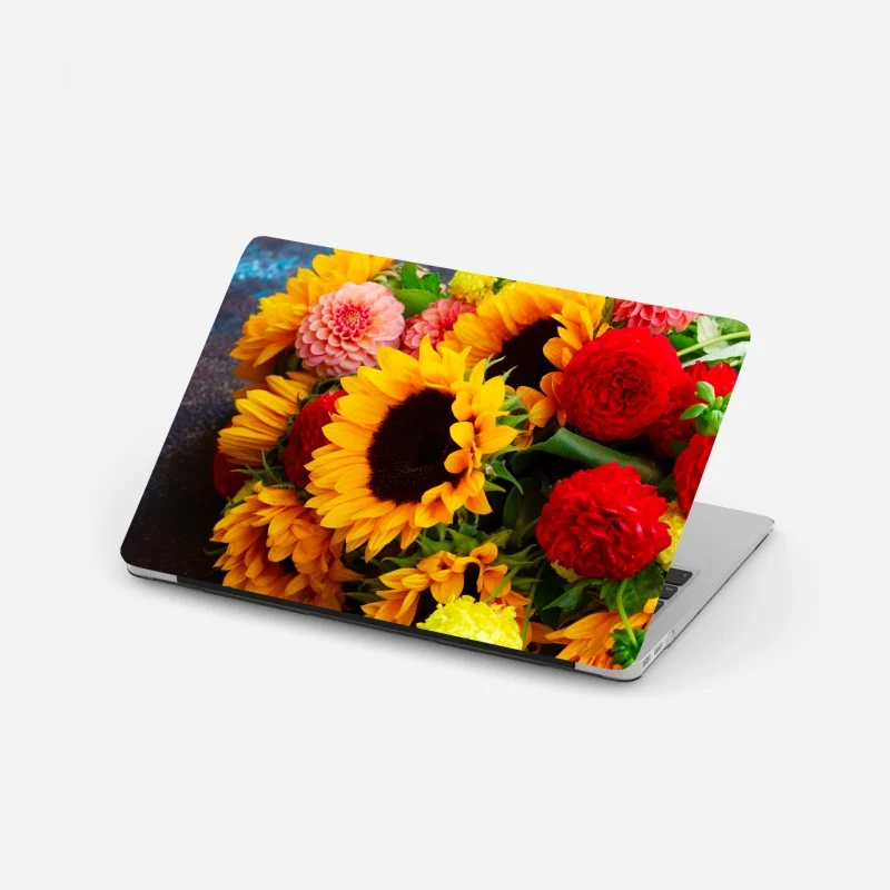 Laptop-Aufkleber nahaufnahme sonnenblumen- und dahlienstrauß