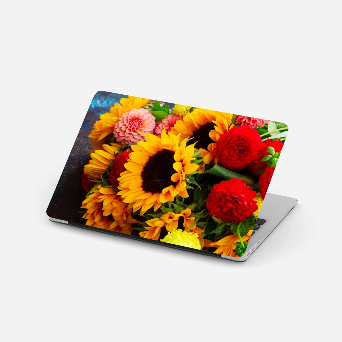 Laptop-Aufkleber nahaufnahme sonnenblumen- und dahlienstrauß – Wallnifity®