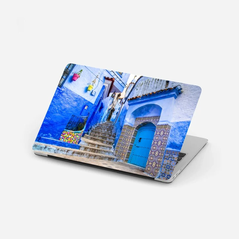 Laptop-Aufkleber blaue gasse in Chefchaouen, Marokko