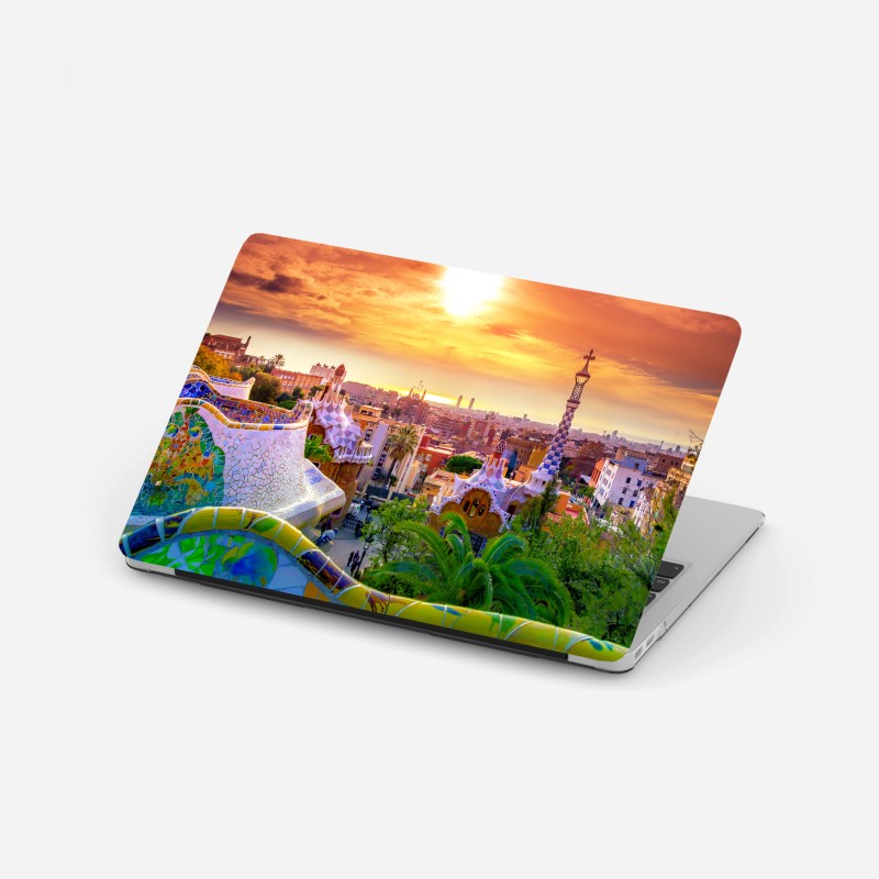 Laptop-Aufkleber sonnenuntergang über Park Güell in Barcelona