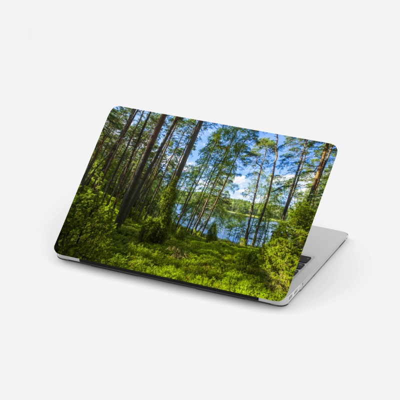 Laptop-Aufkleber ruhiger kiefernwald am see