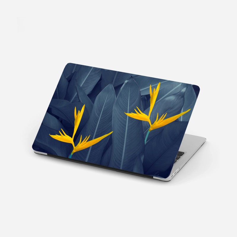 Laptop-Aufkleber gelbe strelitzie auf blauen blättern
