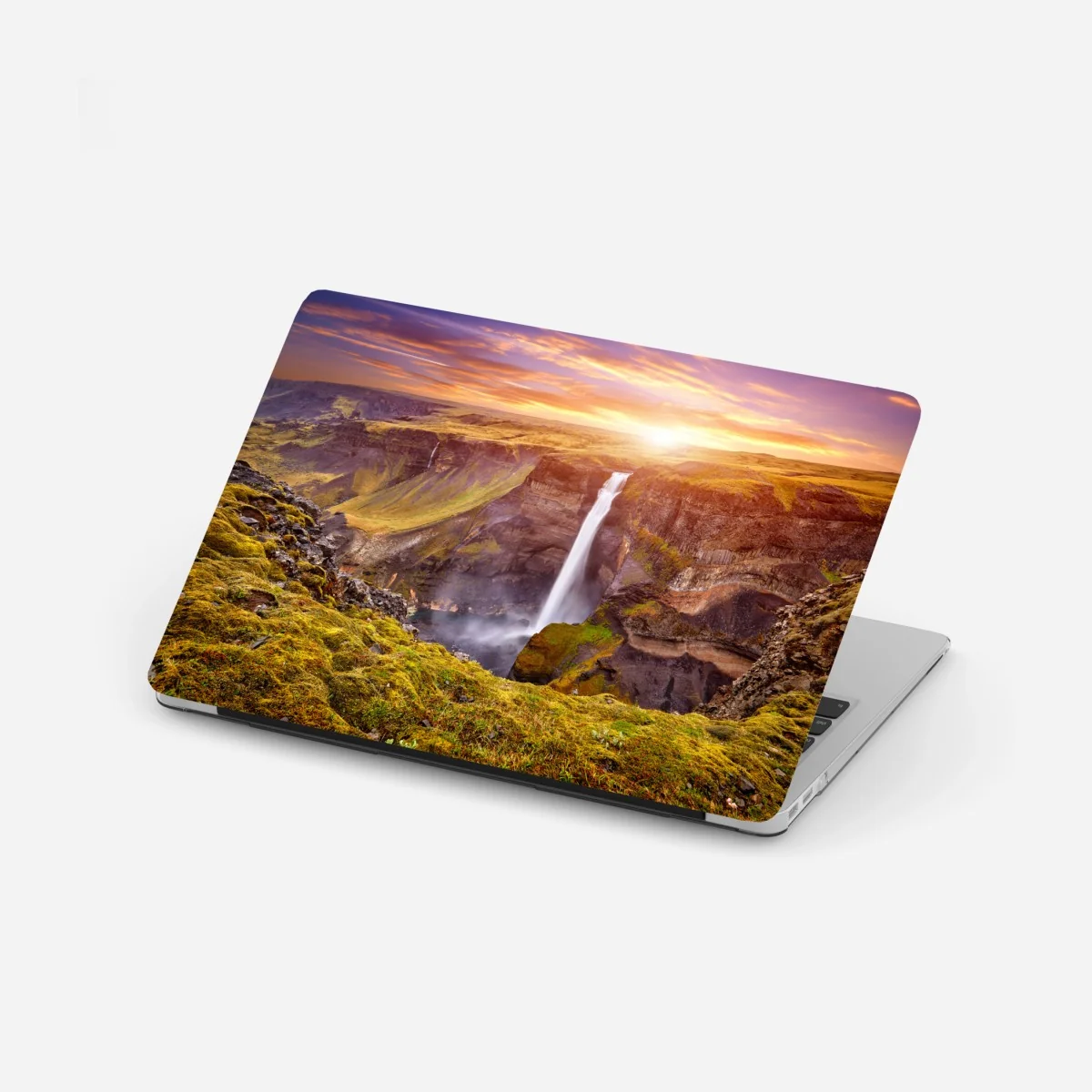 Laptop-Aufkleber Haifoss wasserfall bei sonnenuntergang – Wallnifity®