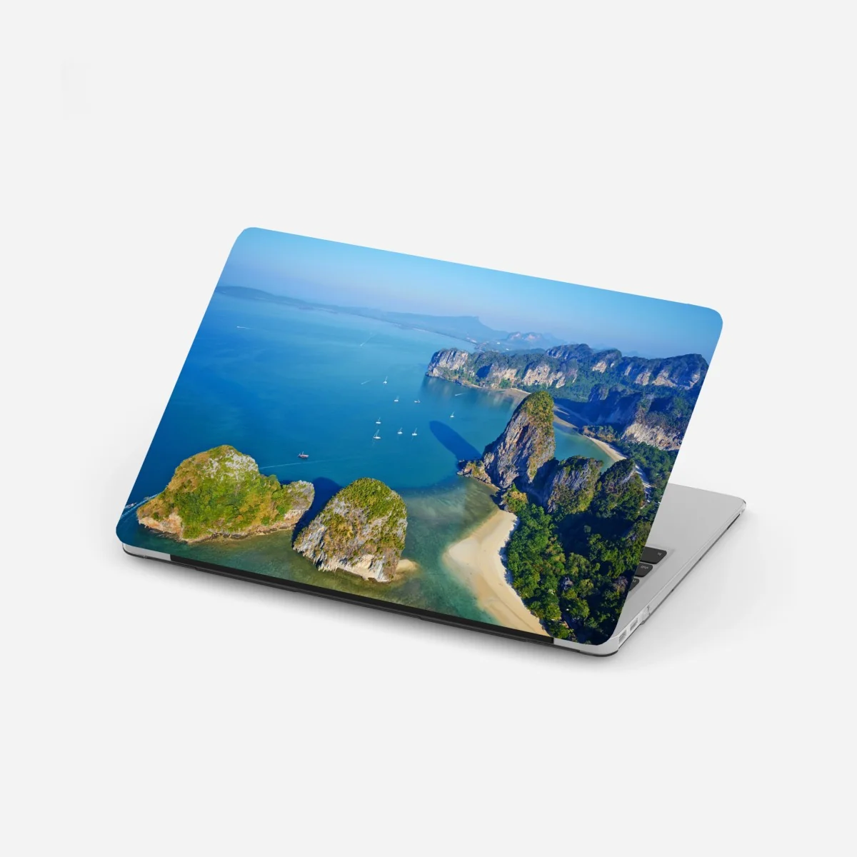 Laptop-Aufkleber türkise insel- und klippenlandschaft – Wallnifity®