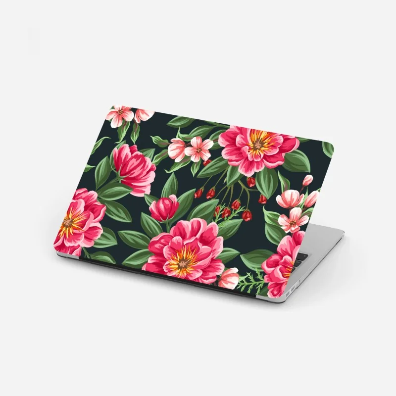 Laptop-Aufkleber rosa aquarell blumenmuster auf dunklem hintergrund