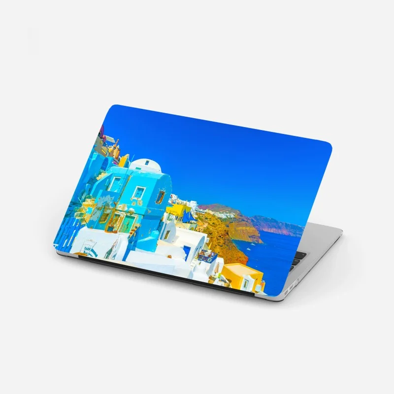 Laptop-Aufkleber sonniger blick auf Oia, Santorini