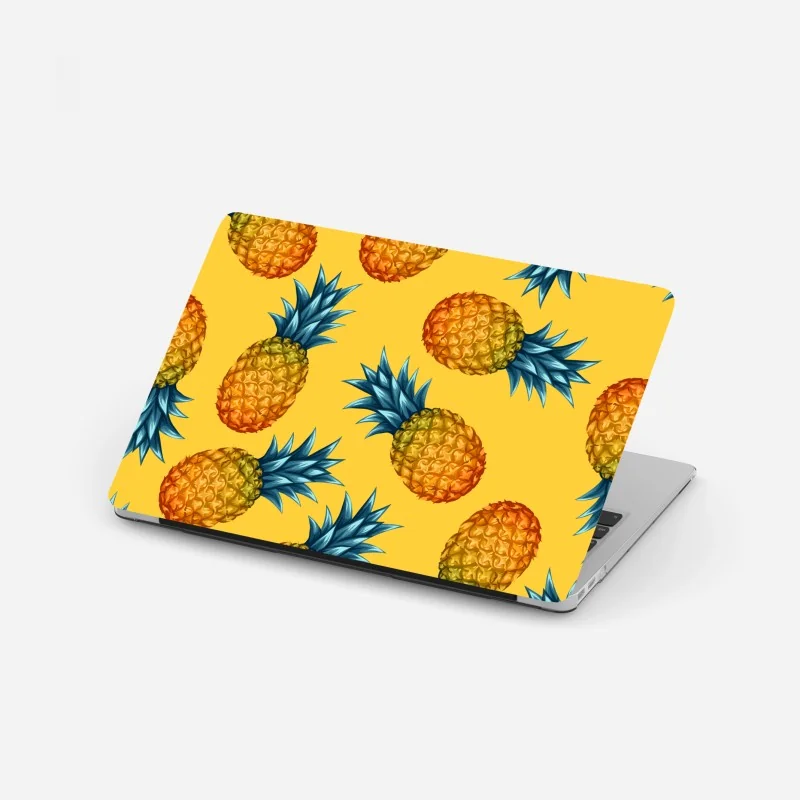 Laptop-Aufkleber tropisches ananasmuster auf gelbem hintergrund