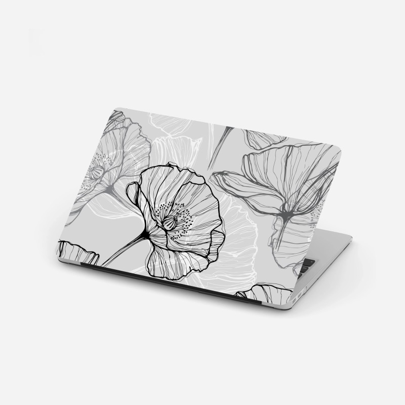 Laptop-Aufkleber zarter grauer mohn in linienzeichnung