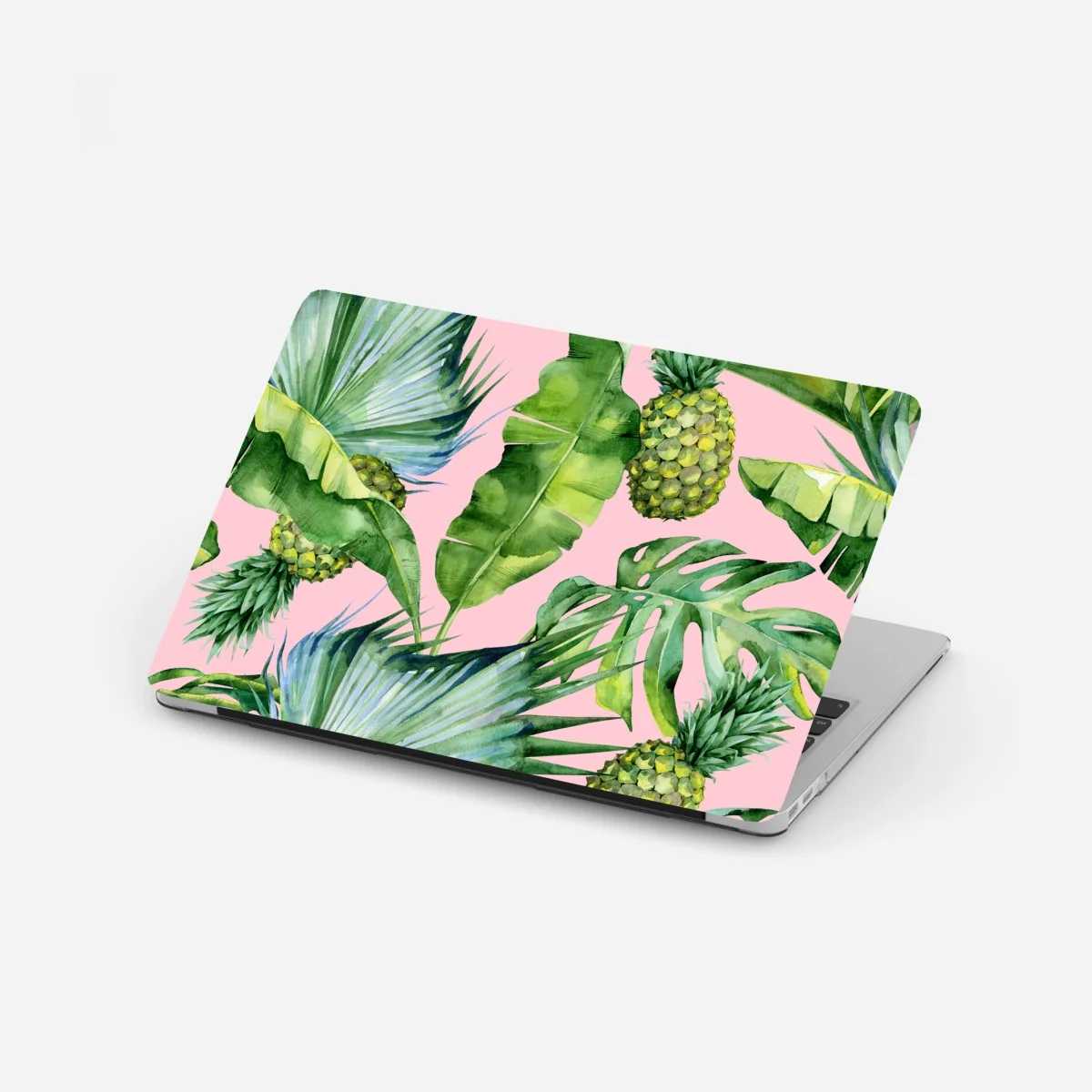Laptop-Aufkleber tropisches ananas- und blattmuster in aquarell auf rosa hintergrund – Wallnifity® Laptop-Aufkleber tropisches ananas- und blattmuster in aquarell auf rosa hintergrund – Wallnifity®