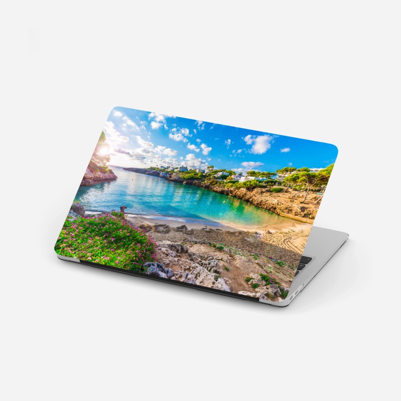 Laptop-Aufkleber federmuster in marineblau und rosa – Wallnifity®