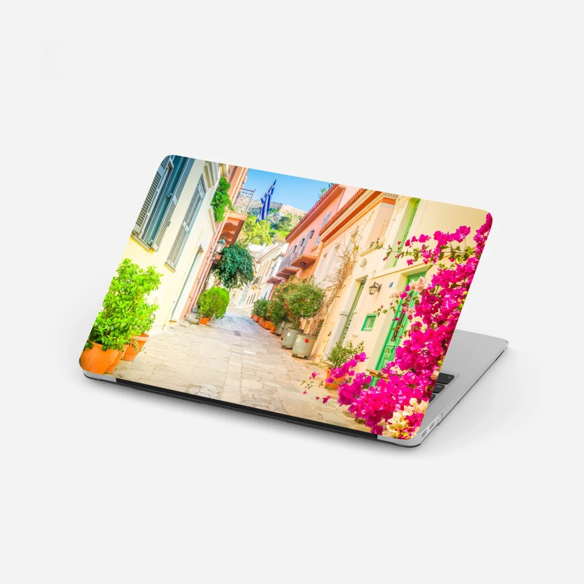 Laptop-Aufkleber sonnige griechische gasse mit bougainvillea – Wallnifity® Laptop-Aufkleber sonnige griechische gasse mit bougainvillea – Wallnifity®