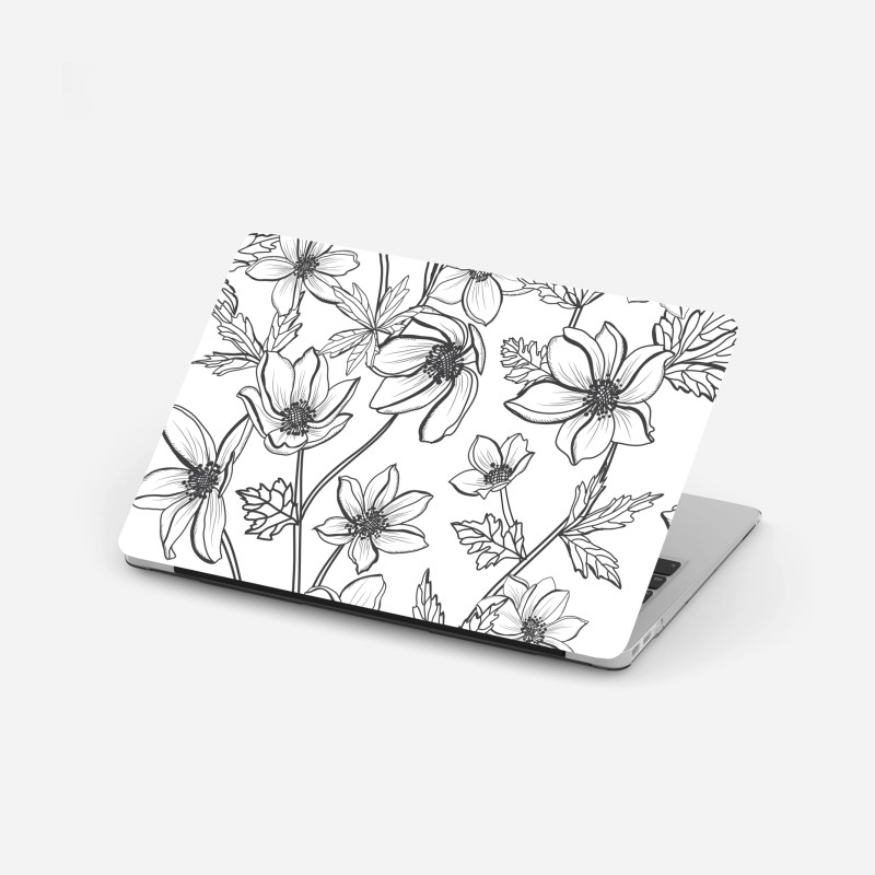 Laptop-Aufkleber botanische linienzeichnung mit blumen