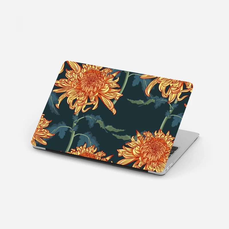 Laptop-Aufkleber goldene chrysantheme botanisches muster