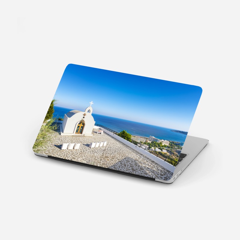 Laptop-Aufkleber weiße kapelle mit meerblick in Faliraki