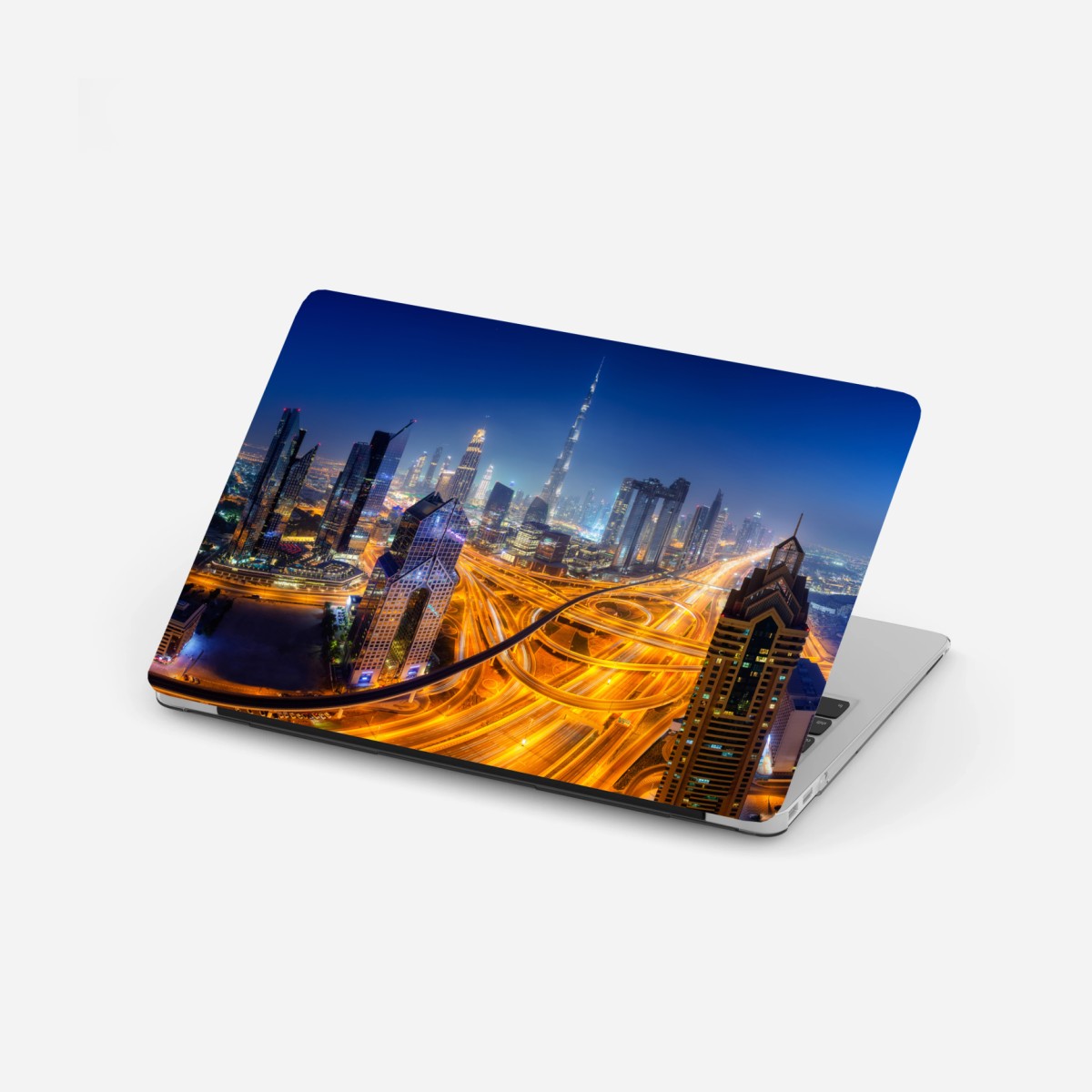 Laptop-Aufkleber panorama der nächtlichen skyline von Dubai – Wallnifity®