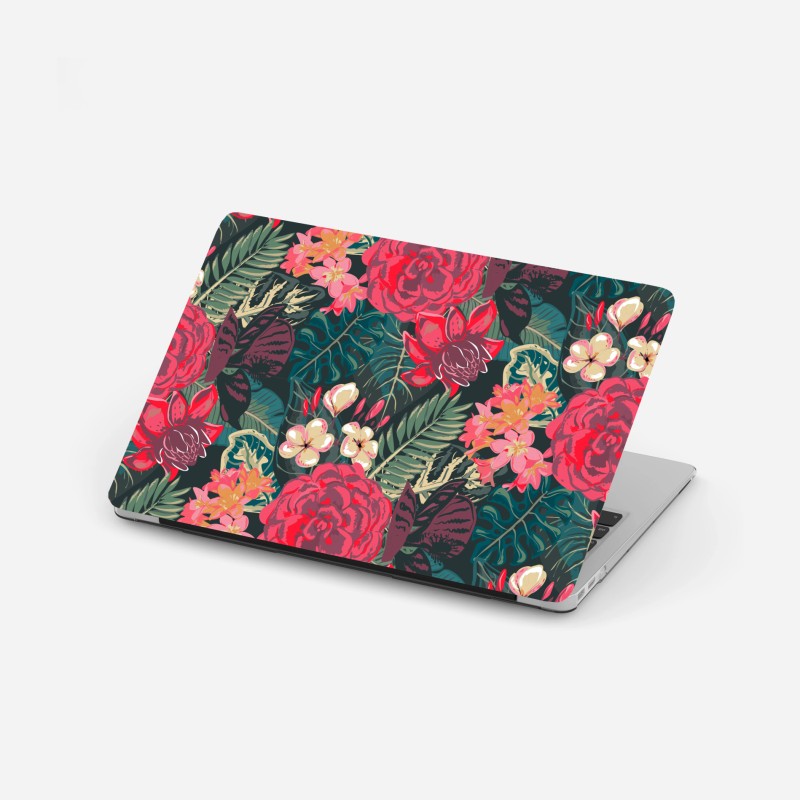 Laptop-Aufkleber tropisches blumenmuster in rosa und türkis