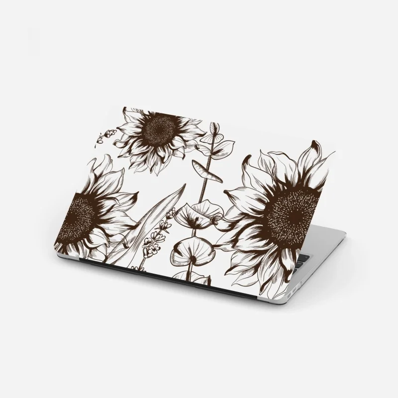 Laptop-Aufkleber botanische sonnenblumenillustration in sepia – Wallnifity® Laptop-Aufkleber botanische sonnenblumenillustration in sepia – Wallnifity®