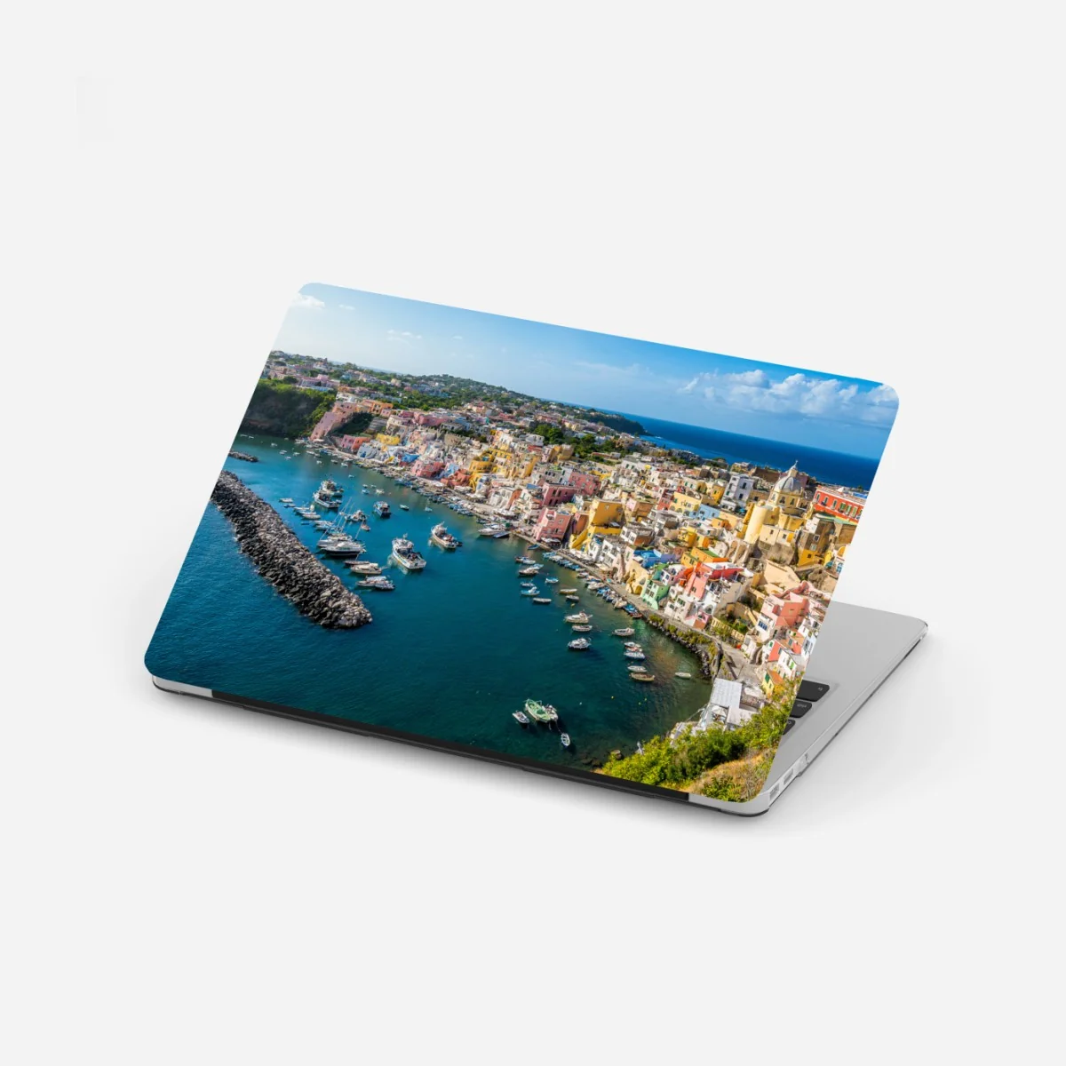 Laptop-Aufkleber bunte panoramaufnahme eines Mittelmeerhafens – Wallnifity® Laptop-Aufkleber bunte panoramaufnahme eines Mittelmeerhafens – Wallnifity®