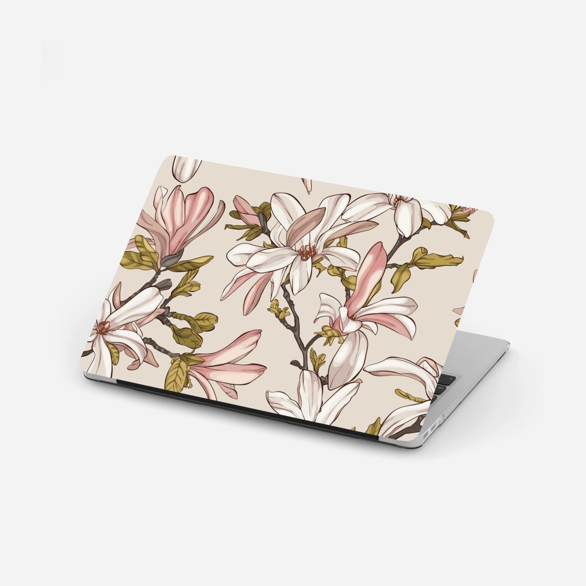 Laptop-Aufkleber pastell magnolien auf beigem grund – Wallnifity® Laptop-Aufkleber pastell magnolien auf beigem grund – Wallnifity®