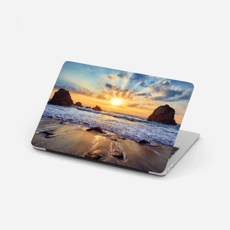 Laptop-Aufkleber lila leuchtturm an steiler küste – Wallnifity®