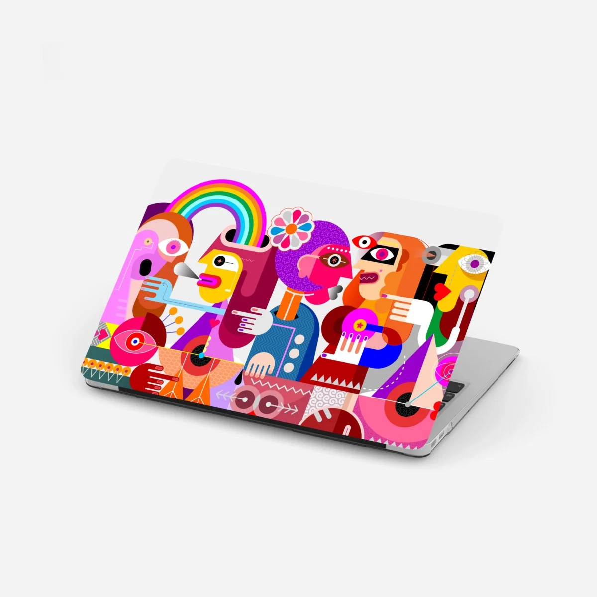 Laptop-Aufkleber mann mit regenbogen reitet geometrischen vogel – Wallnifity®