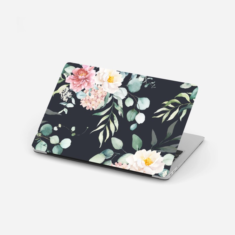Laptop-Aufkleber elegantes aquarell-blumenmuster auf dunklem hintergrund