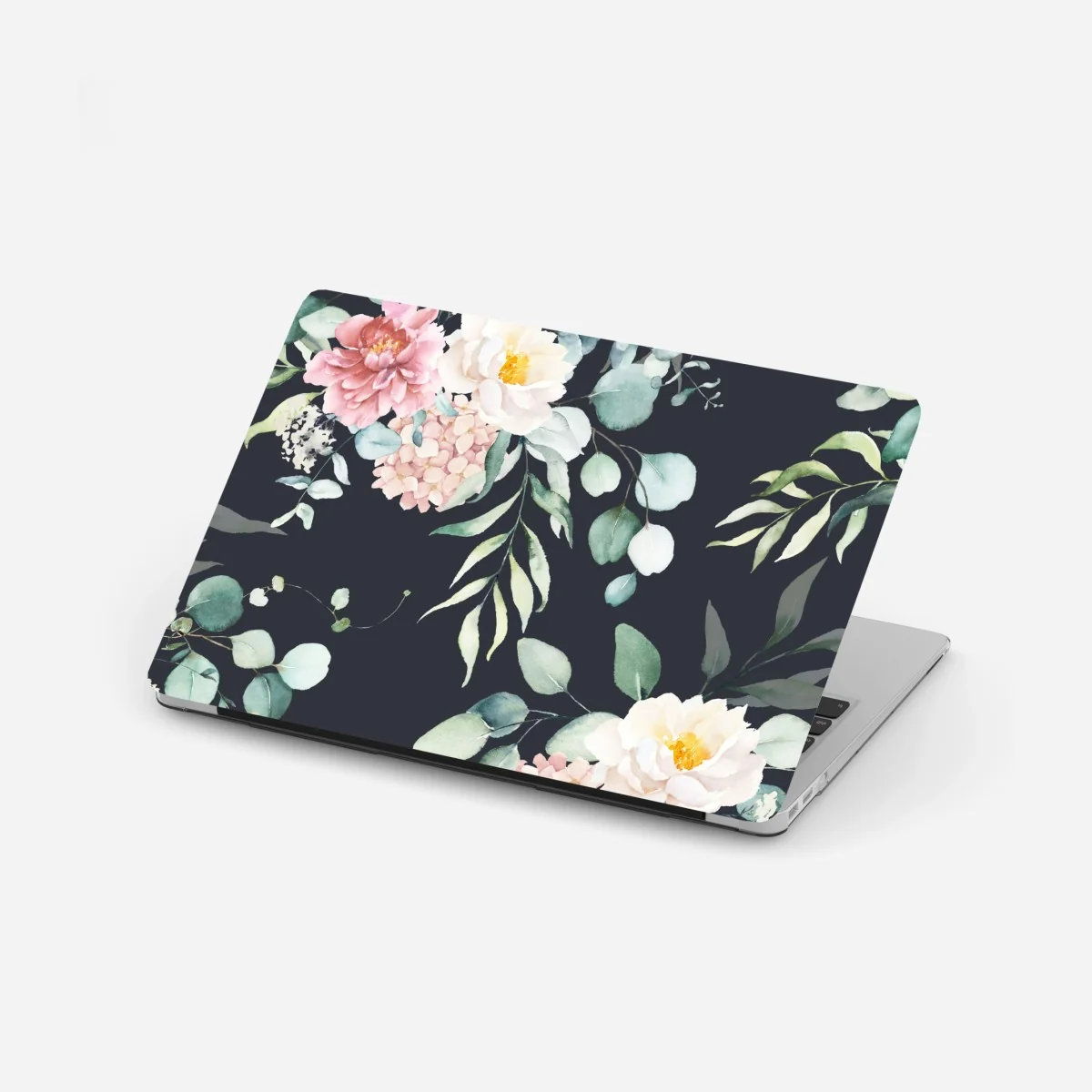 Laptop-Aufkleber elegantes aquarell-blumenmuster auf dunklem hintergrund – Wallnifity®