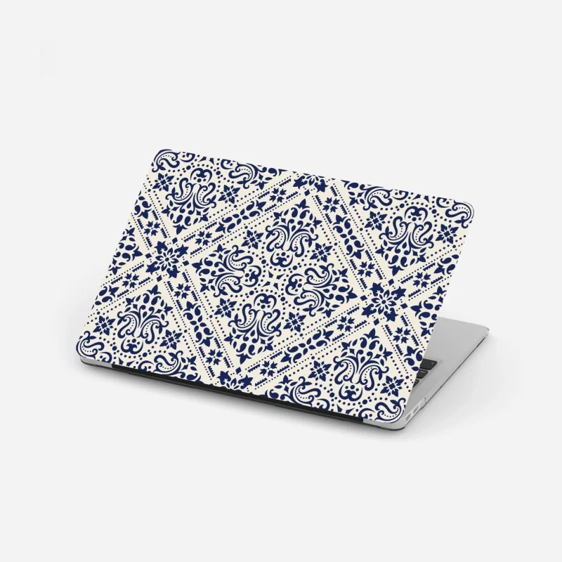 Laptop-Aufkleber marineblaues damast-fliesenmuster