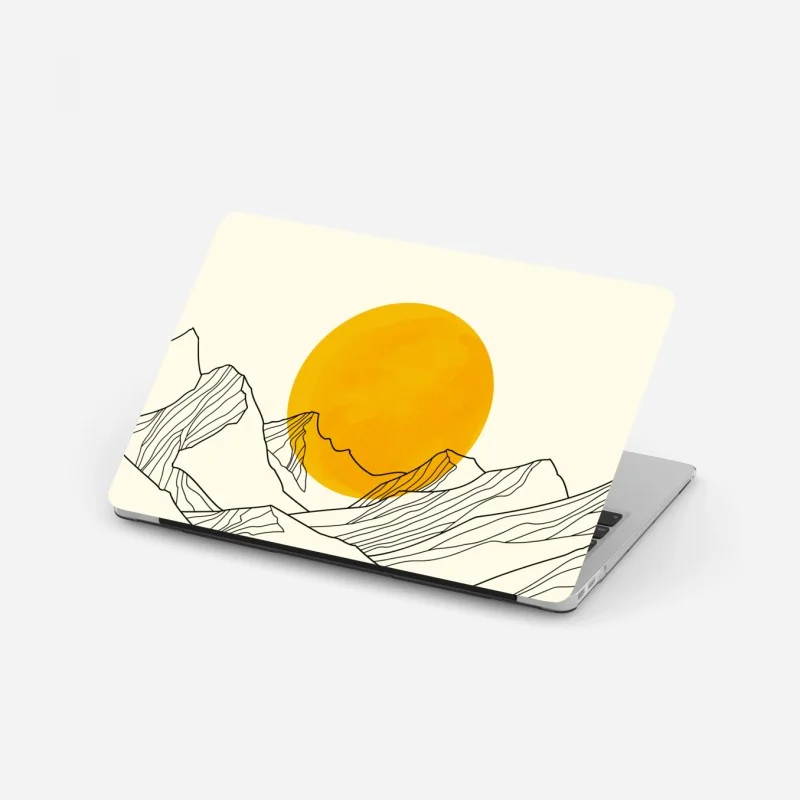Laptop-Aufkleber goldene sonne über minimalistischen bergen