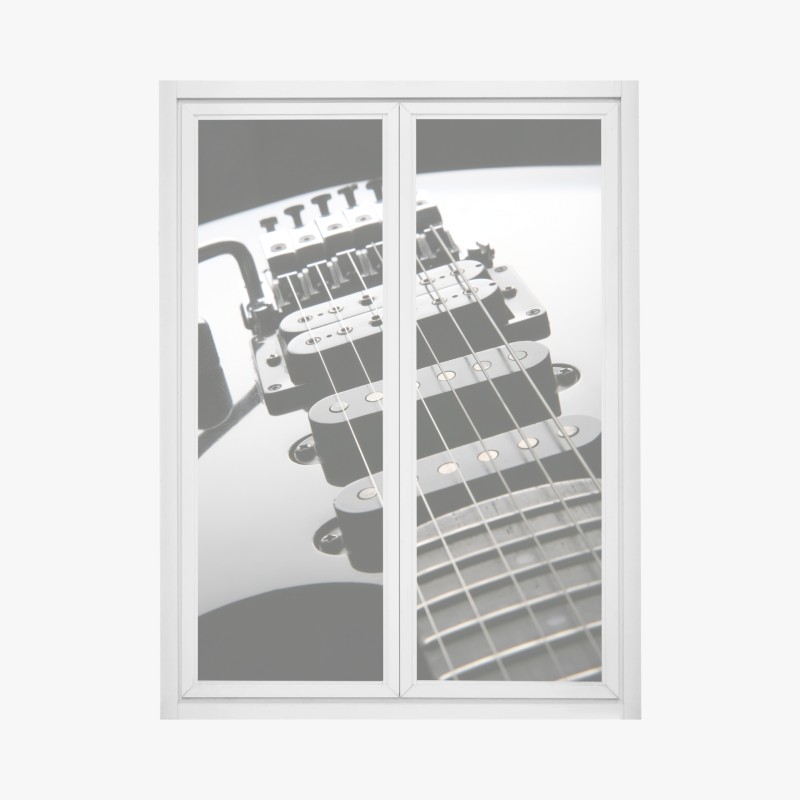 Fensteraufkleber nahaufnahme einer schwarzen elektrogitarre