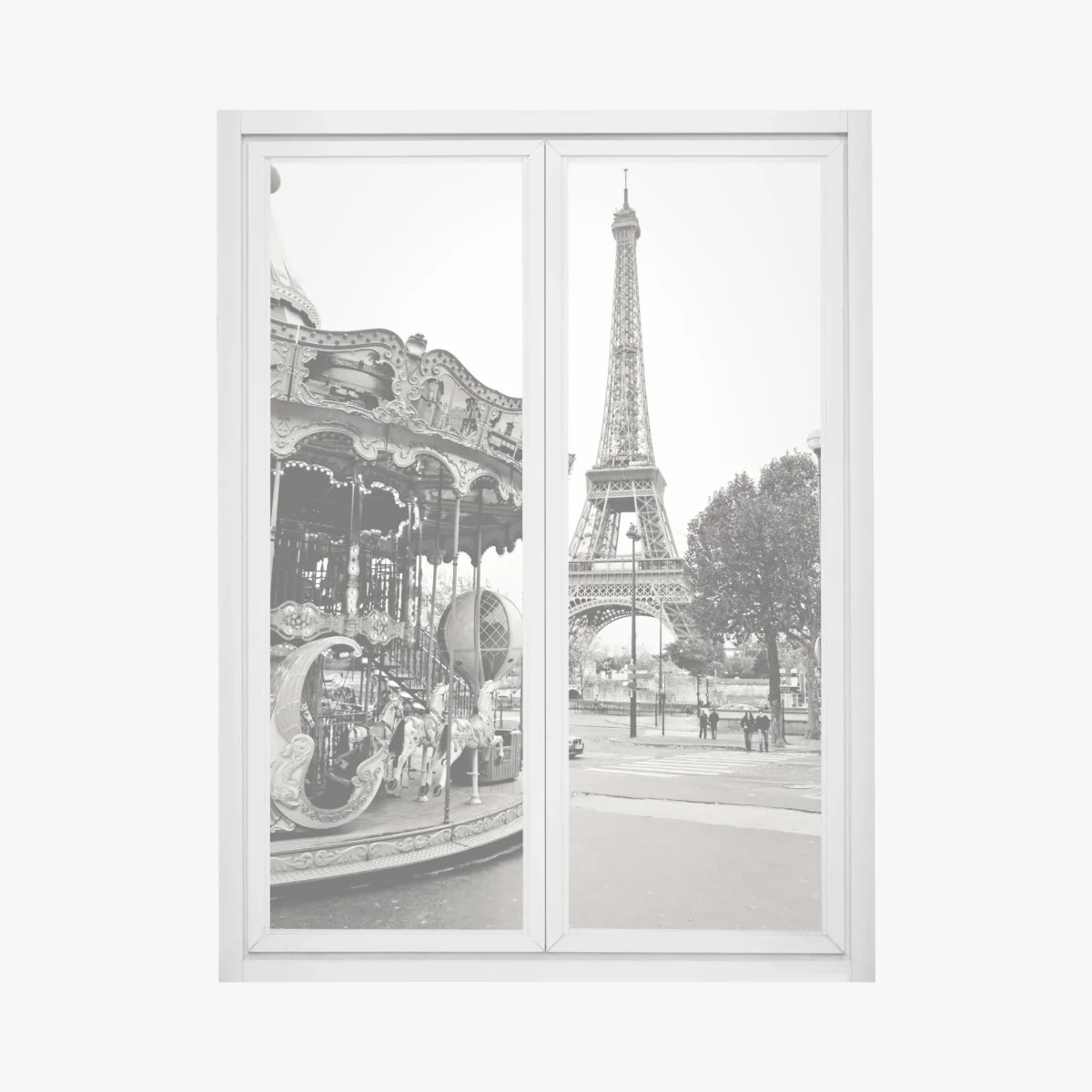 Fensteraufkleber Eiffelturm und karussell in Paris – Wallnifity® Fensteraufkleber Eiffelturm und karussell in Paris – Wallnifity®