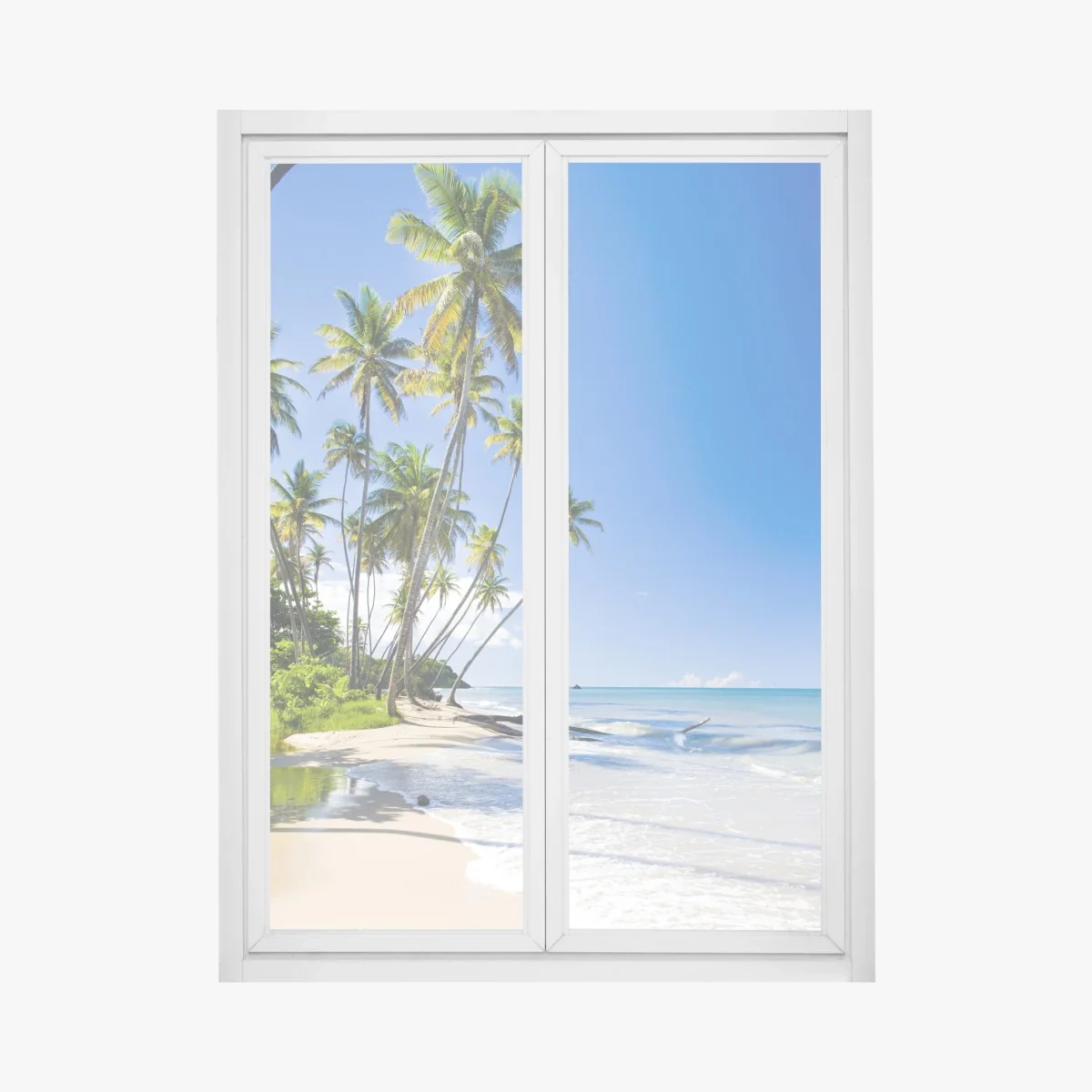 Fensteraufkleber tropischer palmenstrand unter blauem himmel – Wallnifity® Fensteraufkleber tropischer palmenstrand unter blauem himmel – Wallnifity®