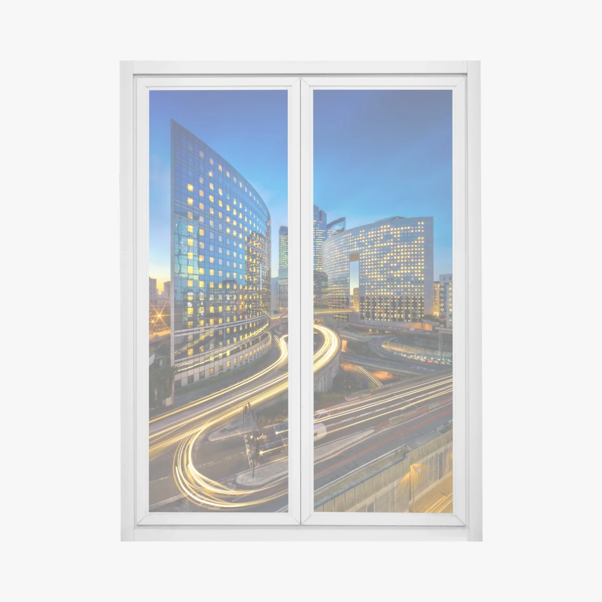 Fensteraufkleber moderne stadtsilhouette bei dämmerung – Wallnifity®