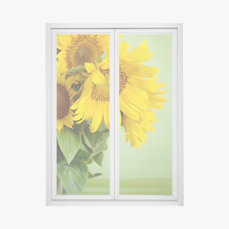 Fensteraufkleber heller sonnenblumenstrauß auf grünem hintergrund