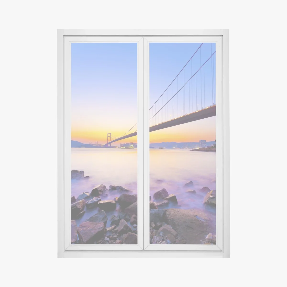 Fensteraufkleber goldener sonnenuntergang über hängebrücke – Wallnifity®