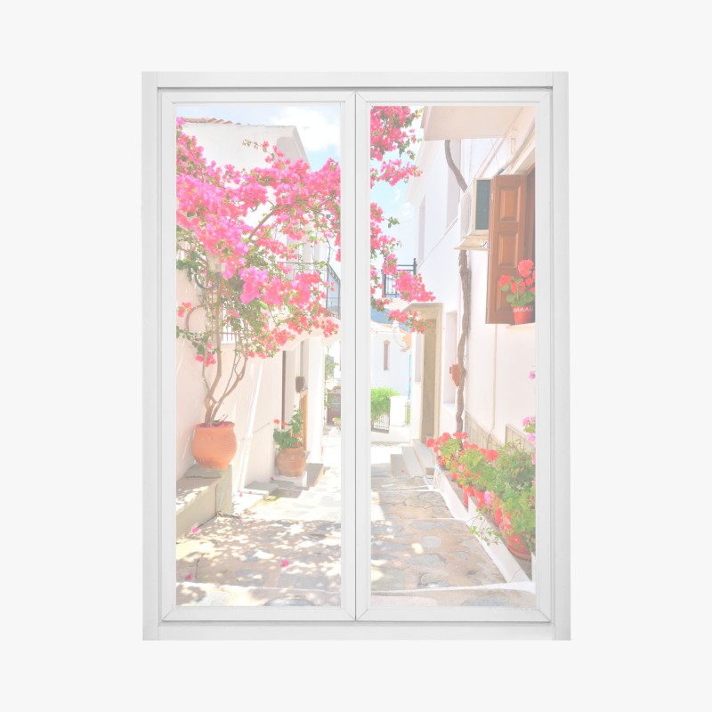 Fensteraufkleber Santorini meerblick terrasse – Wallnifity®