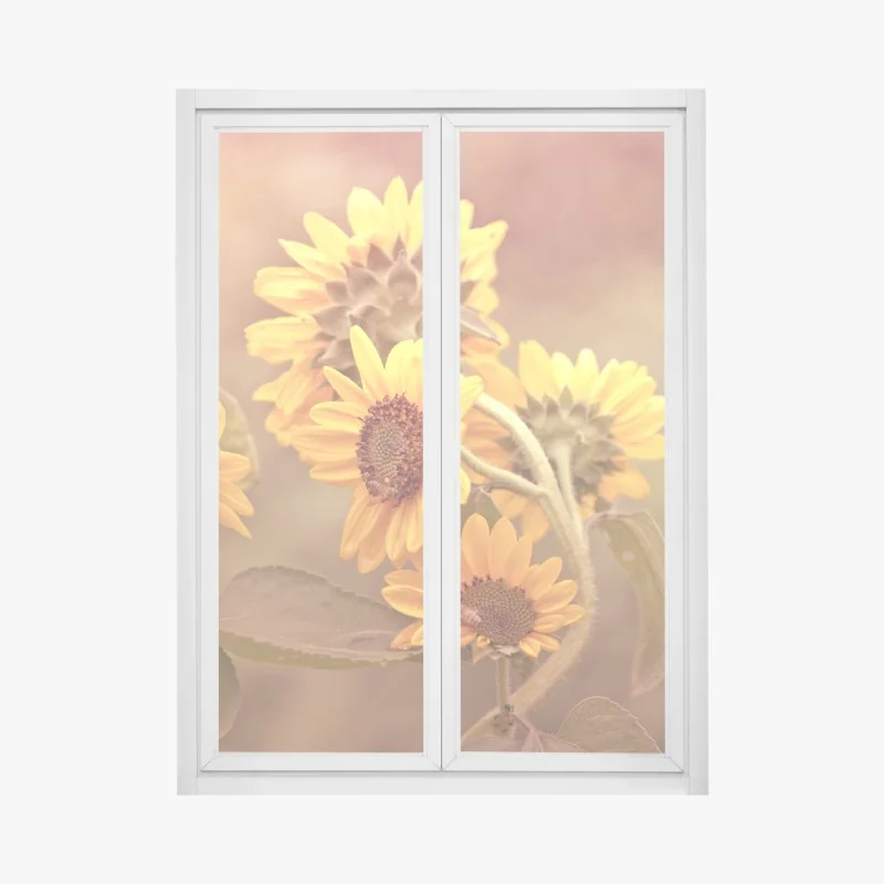 Fensteraufkleber vintage sonnenblumen in warmem licht