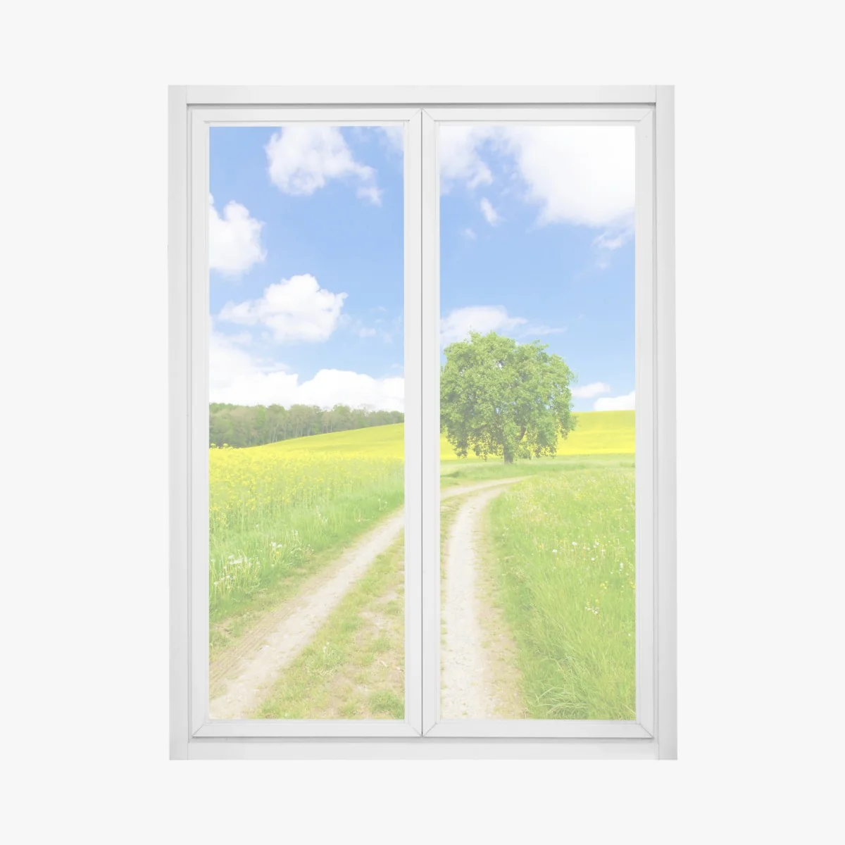 Fensteraufkleber sonniger feldweg mit einsamem baum – Wallnifity® Fensteraufkleber sonniger feldweg mit einsamem baum – Wallnifity®