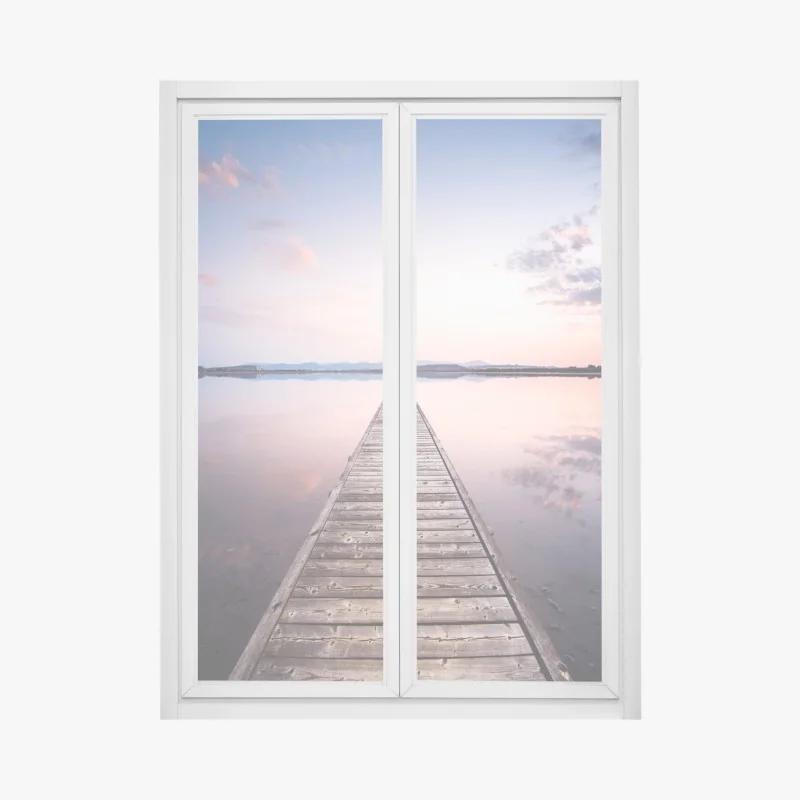 Fensteraufkleber holzsteg zum horizont bei sonnenuntergang