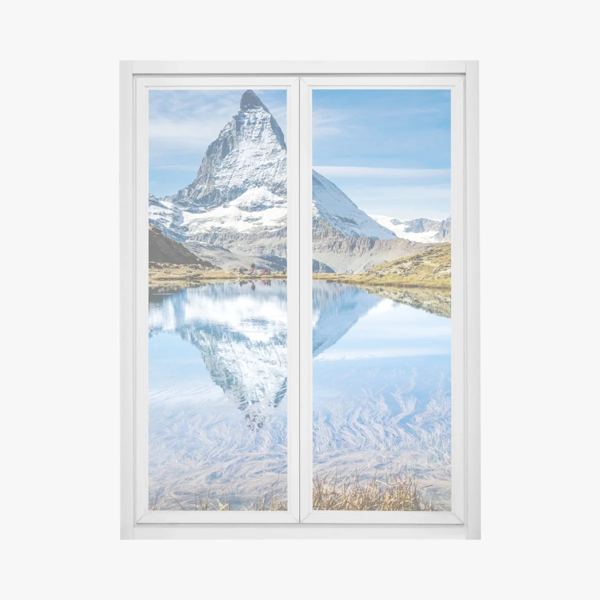Fensteraufkleber majestätisches Matterhorn im spiegel eines alpensees – Wallnifity® Fensteraufkleber majestätisches Matterhorn im spiegel eines alpensees – Wallnifity®