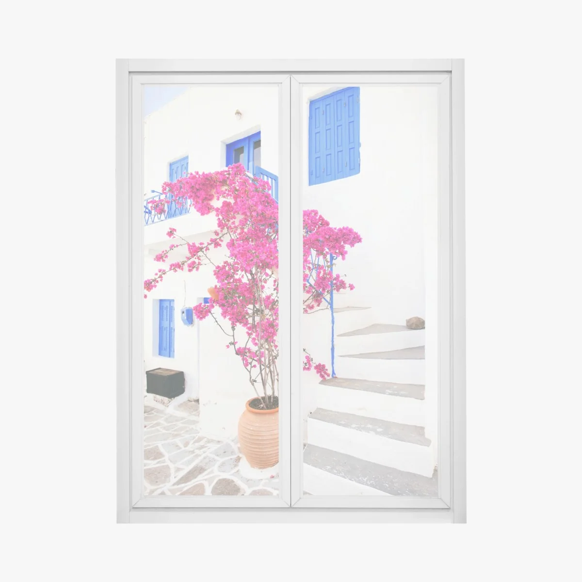 Fensteraufkleber rosa bougainvillea vor weißem haus auf griechischer insel – Wallnifity® Fensteraufkleber rosa bougainvillea vor weißem haus auf griechischer insel – Wallnifity®