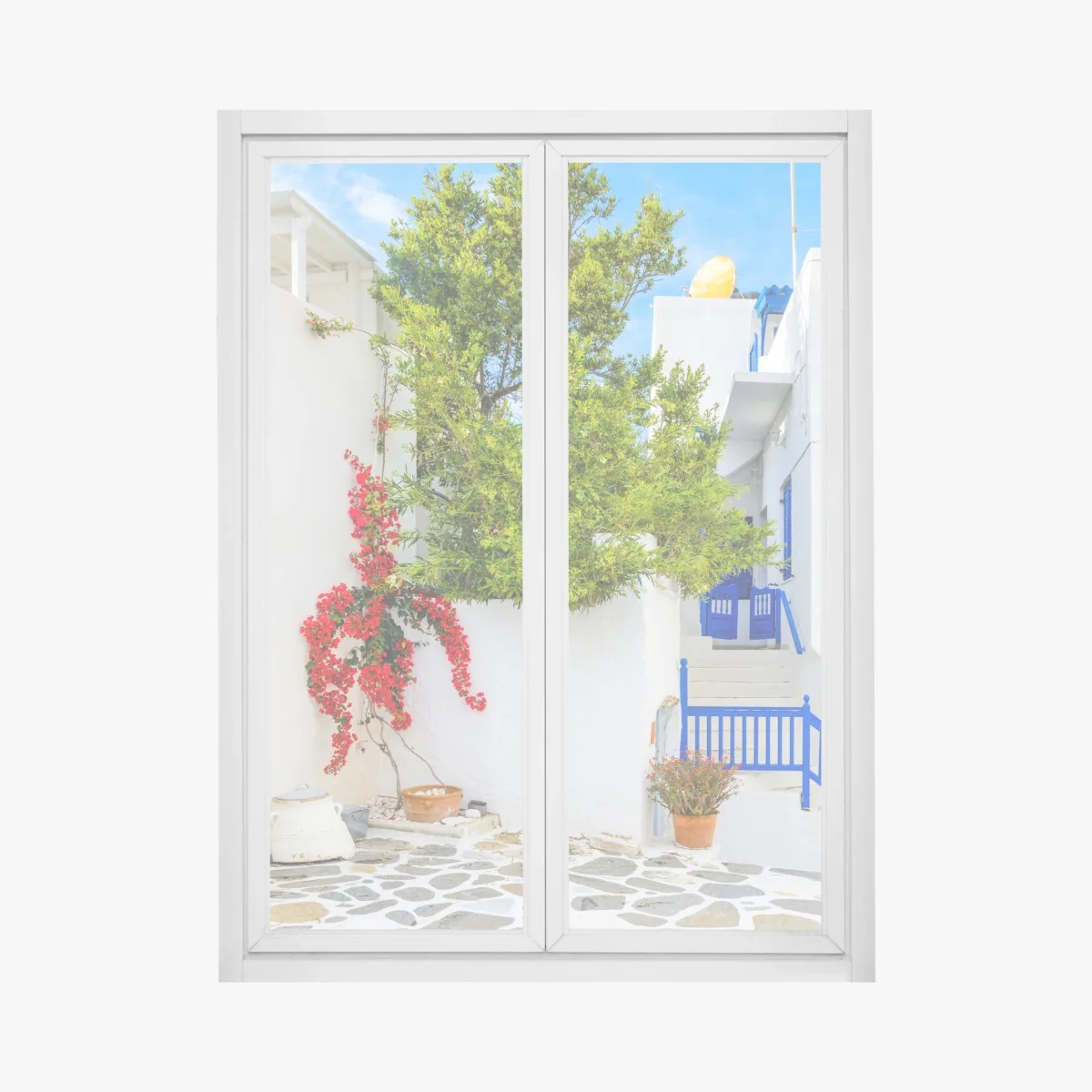 Fensteraufkleber sonniger mediterraner innenhof mit bougainvillea – Wallnifity®